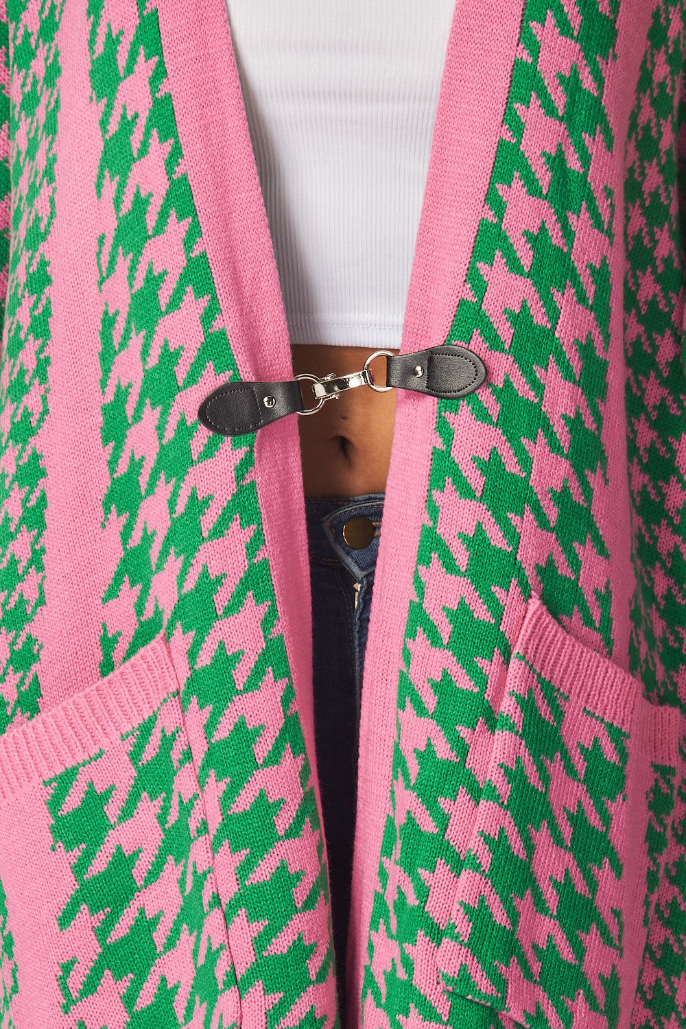 Houndstooth Poncho Sweater: Pink & Green