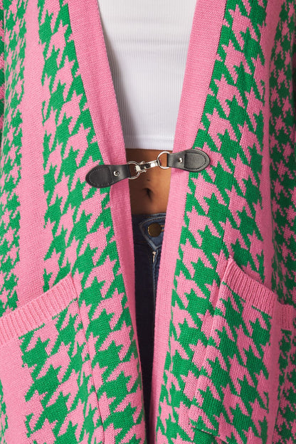 Houndstooth Poncho Sweater: Pink & Green