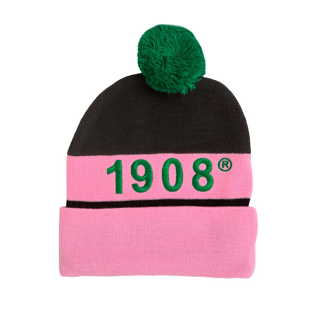 Alpha Kappa Alpha (AKA)  Black Pink & Green  Beanie Cap