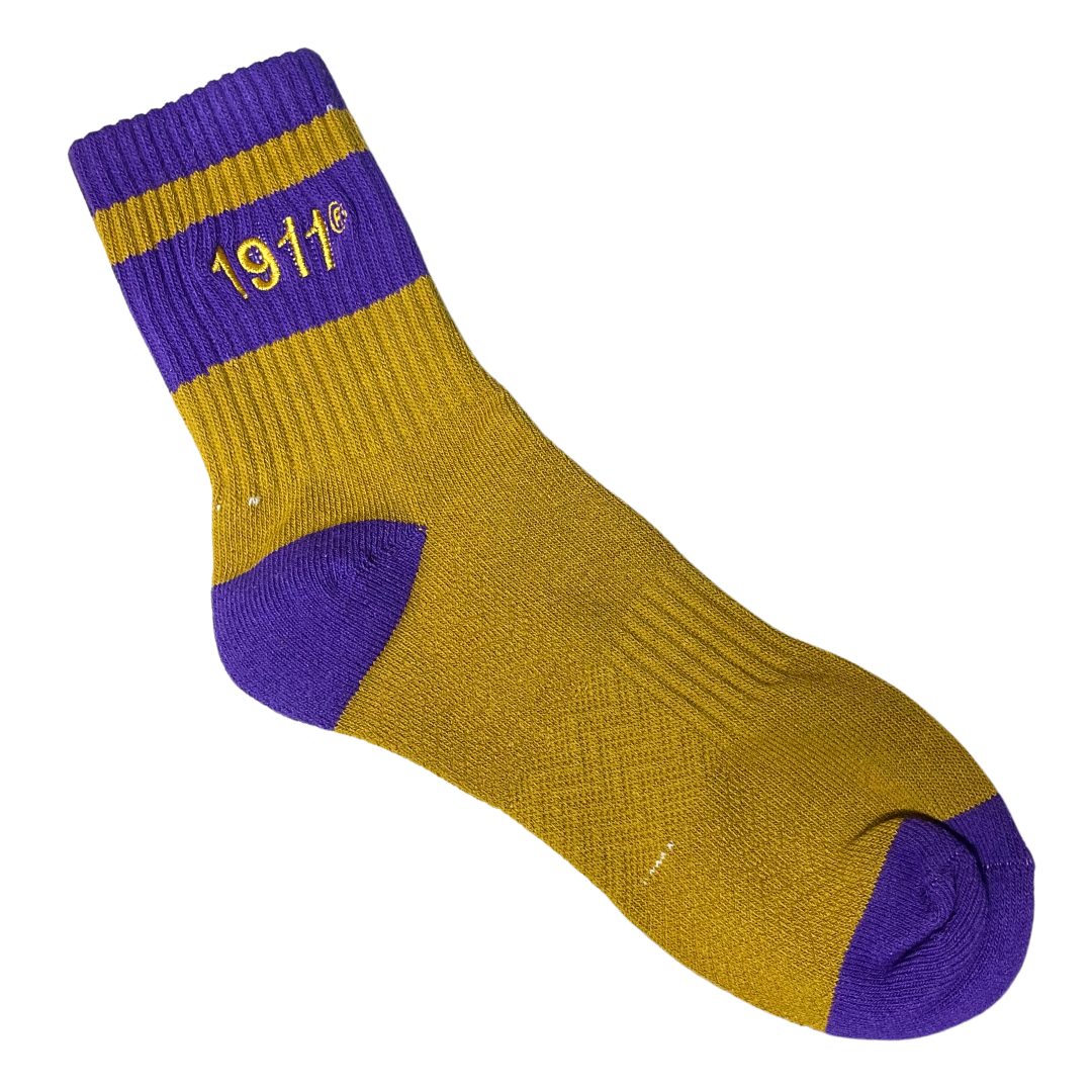 Omega Psi Phi  Purple & Gold Quarter Socks