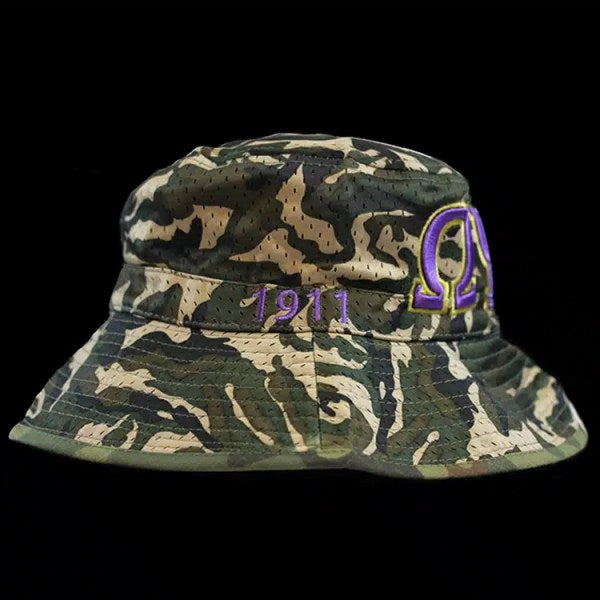 Green Pattern Camo Bucket Hat for Men of Omega Ps Phi Fraternity