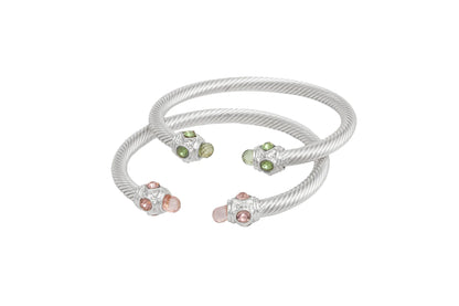 AKA Inspired:  Pink Green Crystal Cable Bangle Bracelet Set