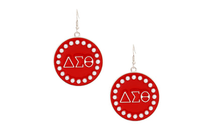 Delta Sigma Theta Sorority earrings, red enamel with white pearls