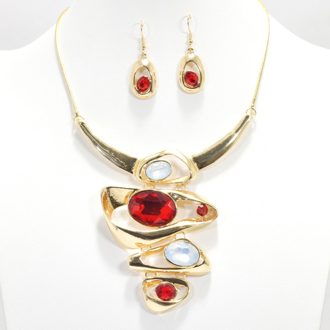 Delta Inspired: Red & White Gem Necklace Set