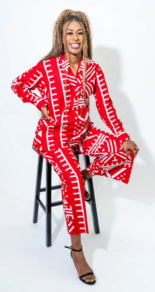 Delta Sigma Theta Inspired Red & White Pocket Pant Suit.