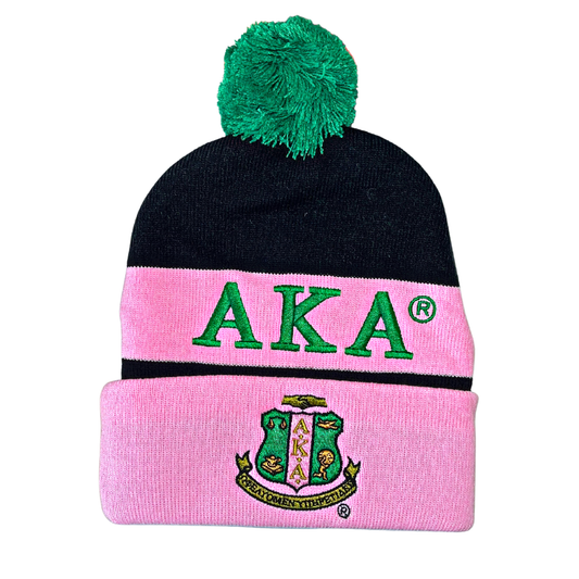 Alpha Kappa Alpha (AKA)  Black Pink & Green  Beanie Cap